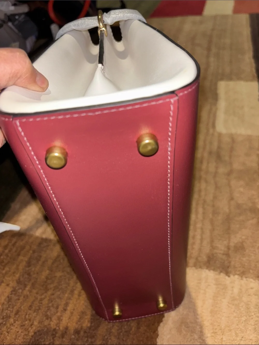 Coach Burgundy Satchel with Pink Top Handles